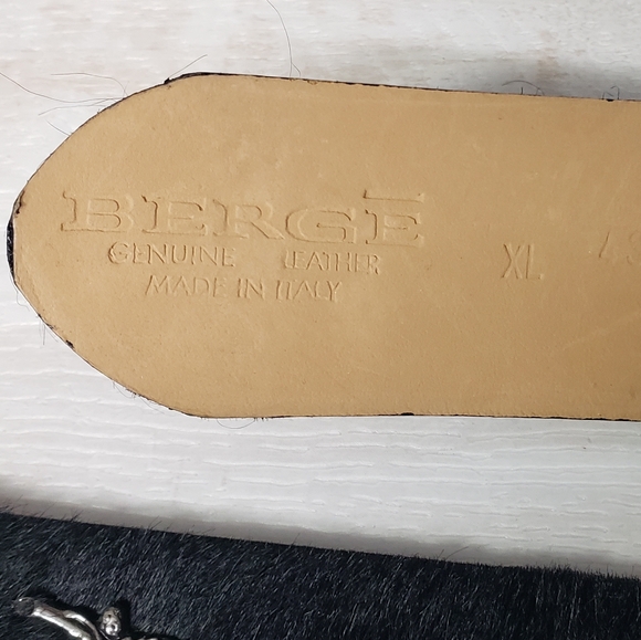 Berge Black Pony Hair Calf Hair Belt Silver Botanical Details Buckle Boho Edgy - Picture 3 of 15